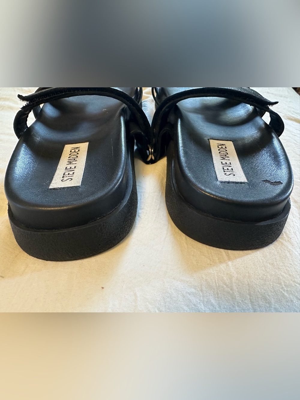 Steve Madden Mayven Adjustable Slide Sandal Black Leather Size 7.5 or 8 - Picture 4 of 8